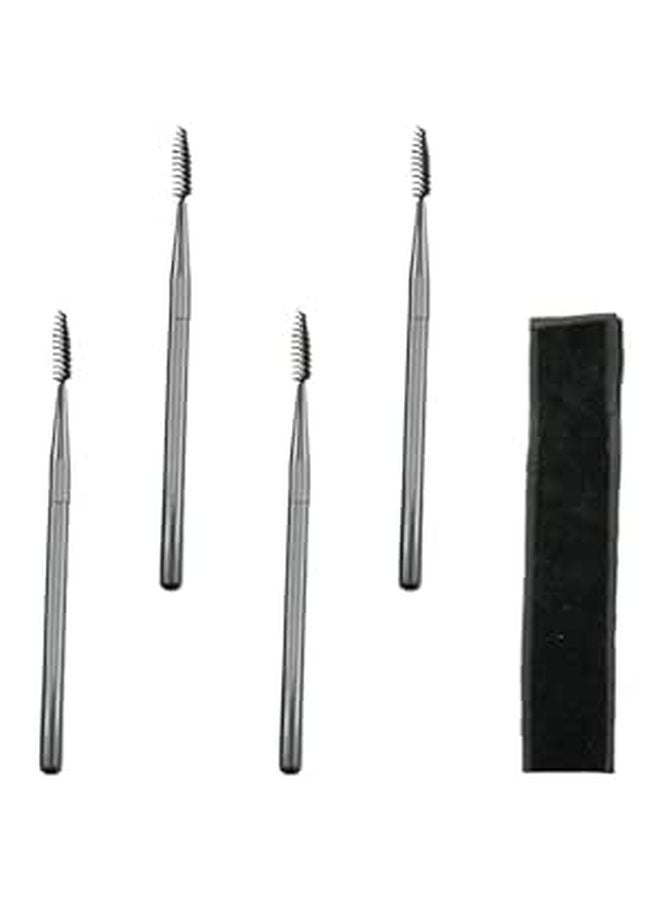 Professional Eyelash Comb Brow Brush Set 4pcs Wooden Handle Velvet Pouch Travel Makeup Kit - Image 1