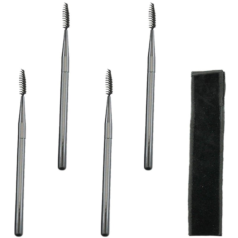 Professional Eyelash Comb Brow Brush Set 4pcs Wooden Handle Velvet Pouch Travel Makeup Kit - Image 2