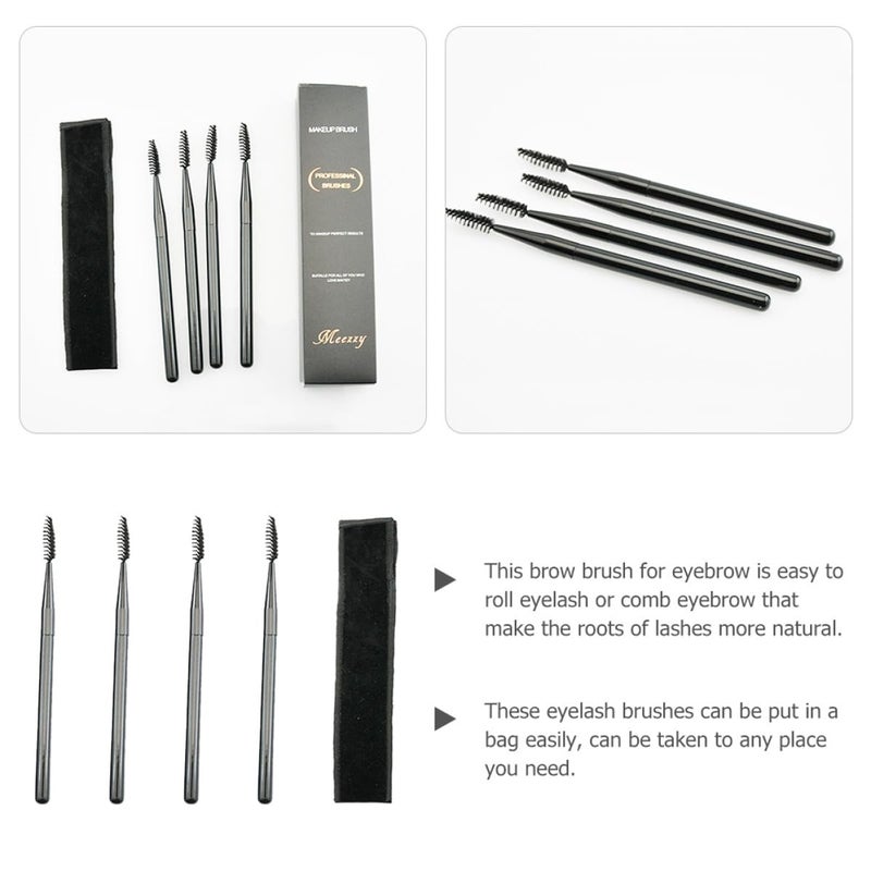 Professional Eyelash Comb Brow Brush Set 4pcs Wooden Handle Velvet Pouch Travel Makeup Kit - Image 5