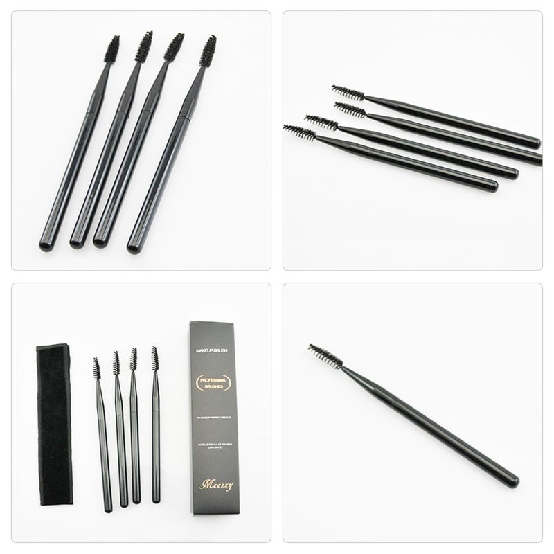 Professional Eyelash Comb Brow Brush Set 4pcs Wooden Handle Velvet Pouch Travel Makeup Kit - Image 4