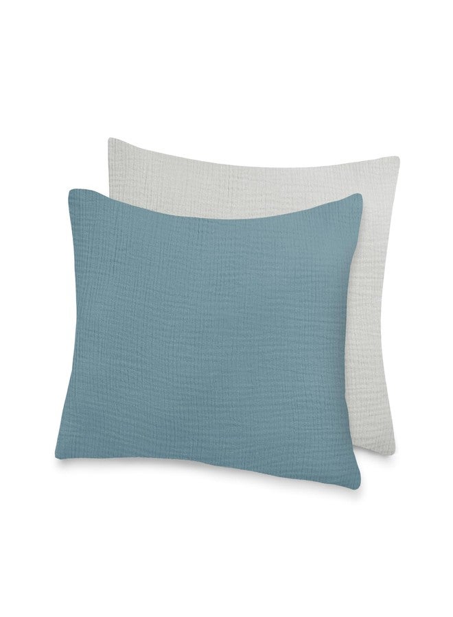 Hooyax غطاء وسادة للأطفال من هوياكس - 100% قطن موسلين يناسب وسائد الأطفال 13 * 18، غطاء وسادة صغير ناعم وقابل للتنفس، غطاء وسادة سرير وسفر مع إغلاق ظرف (أزرق، رمادي) - Image 1