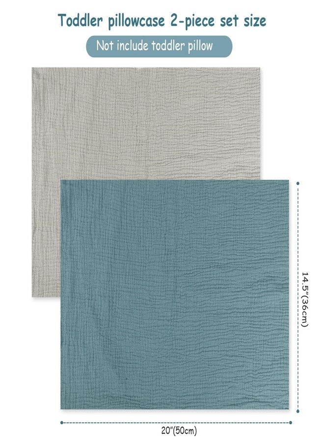 Hooyax غطاء وسادة للأطفال من هوياكس - 100% قطن موسلين يناسب وسائد الأطفال 13 * 18، غطاء وسادة صغير ناعم وقابل للتنفس، غطاء وسادة سرير وسفر مع إغلاق ظرف (أزرق، رمادي) - Image 4