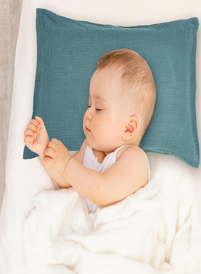 Hooyax غطاء وسادة للأطفال من هوياكس - 100% قطن موسلين يناسب وسائد الأطفال 13 * 18، غطاء وسادة صغير ناعم وقابل للتنفس، غطاء وسادة سرير وسفر مع إغلاق ظرف (أزرق، رمادي) - Image 2