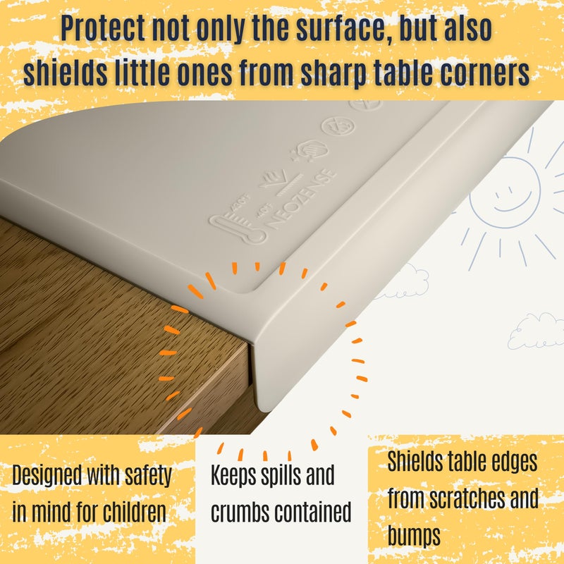 NEOZENSE Silicone Placemats for Toddlers & Kids with Angle-Protective Safety Edge â€“ Baby Placemats for Restaurants & Dining Table â€“ Non-Slip & BPA-Free Food Mat â€“ 1.5mm Thick, 18"x12", Vanilla Cream - Image 2