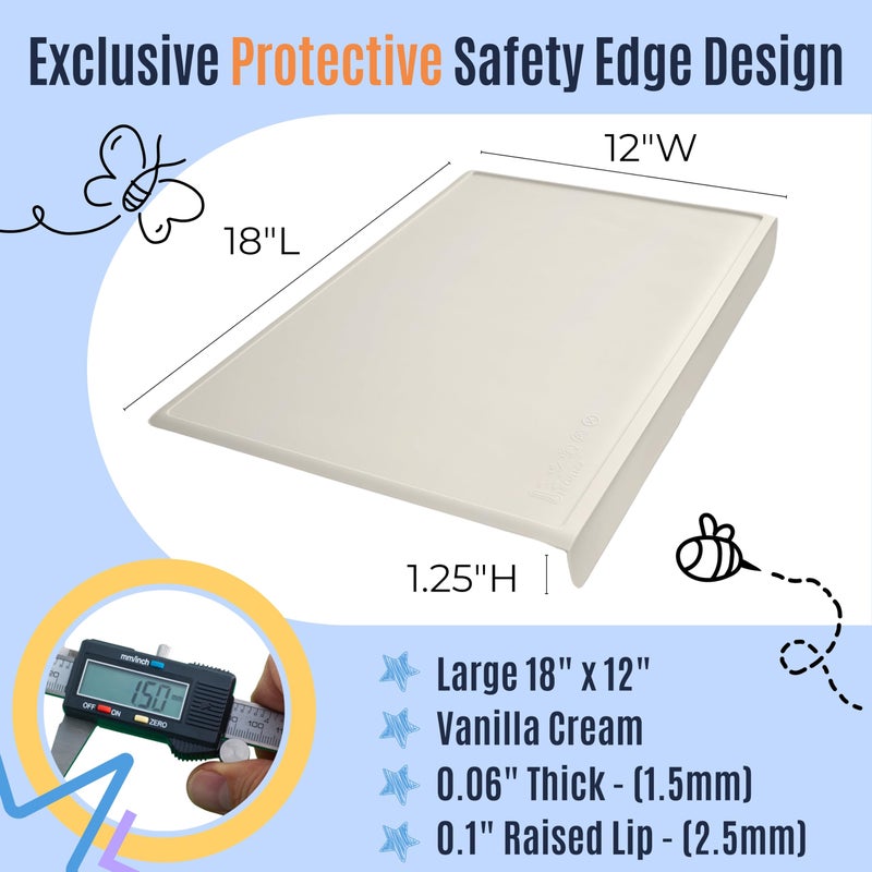 NEOZENSE Silicone Placemats for Toddlers & Kids with Angle-Protective Safety Edge â€“ Baby Placemats for Restaurants & Dining Table â€“ Non-Slip & BPA-Free Food Mat â€“ 1.5mm Thick, 18"x12", Vanilla Cream - Image 3