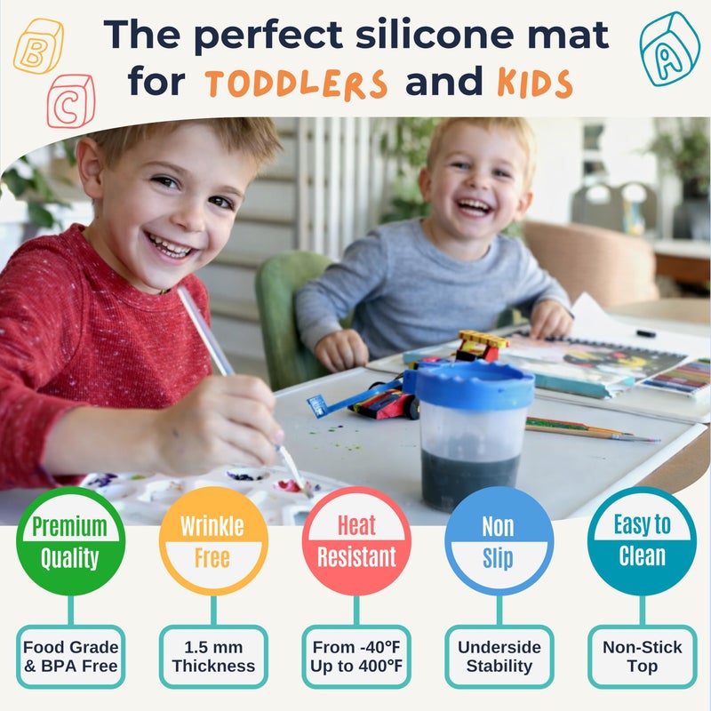 NEOZENSE Silicone Placemats for Toddlers & Kids with Angle-Protective Safety Edge â€“ Baby Placemats for Restaurants & Dining Table â€“ Non-Slip & BPA-Free Food Mat â€“ 1.5mm Thick, 18"x12", Vanilla Cream - Image 4