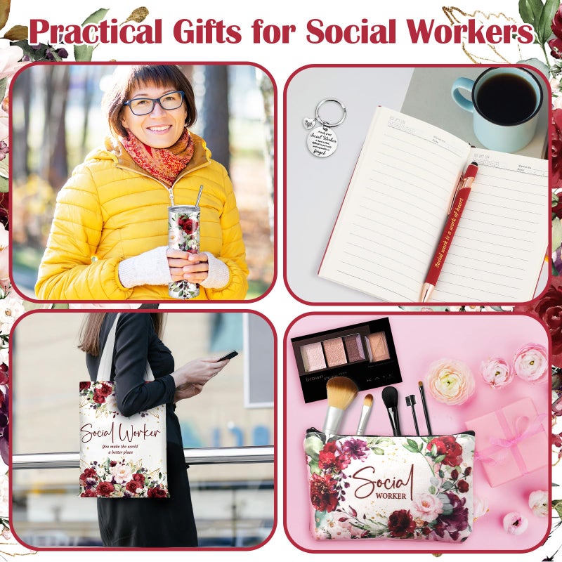 Afarnook 6 Pcs Social Worker Appreciation Month Gifts Include 20 Oz Tumbler Canvas Bag Notebook Pen Social Worker Must Haves for Bsw Msw Dsw Lcsw Coworker Volunteer Office Supplies(Vintage Style) - Image 5