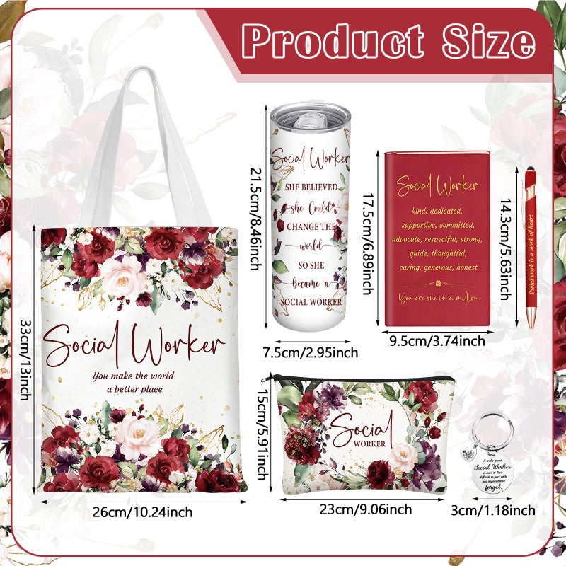 Afarnook 6 Pcs Social Worker Appreciation Month Gifts Include 20 Oz Tumbler Canvas Bag Notebook Pen Social Worker Must Haves for Bsw Msw Dsw Lcsw Coworker Volunteer Office Supplies(Vintage Style) - Image 3