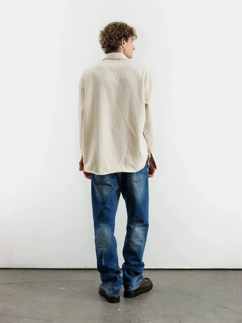 Giesto Beige Natural GIESTO Oversized Velvet Shirt for Men | Best Price UAE