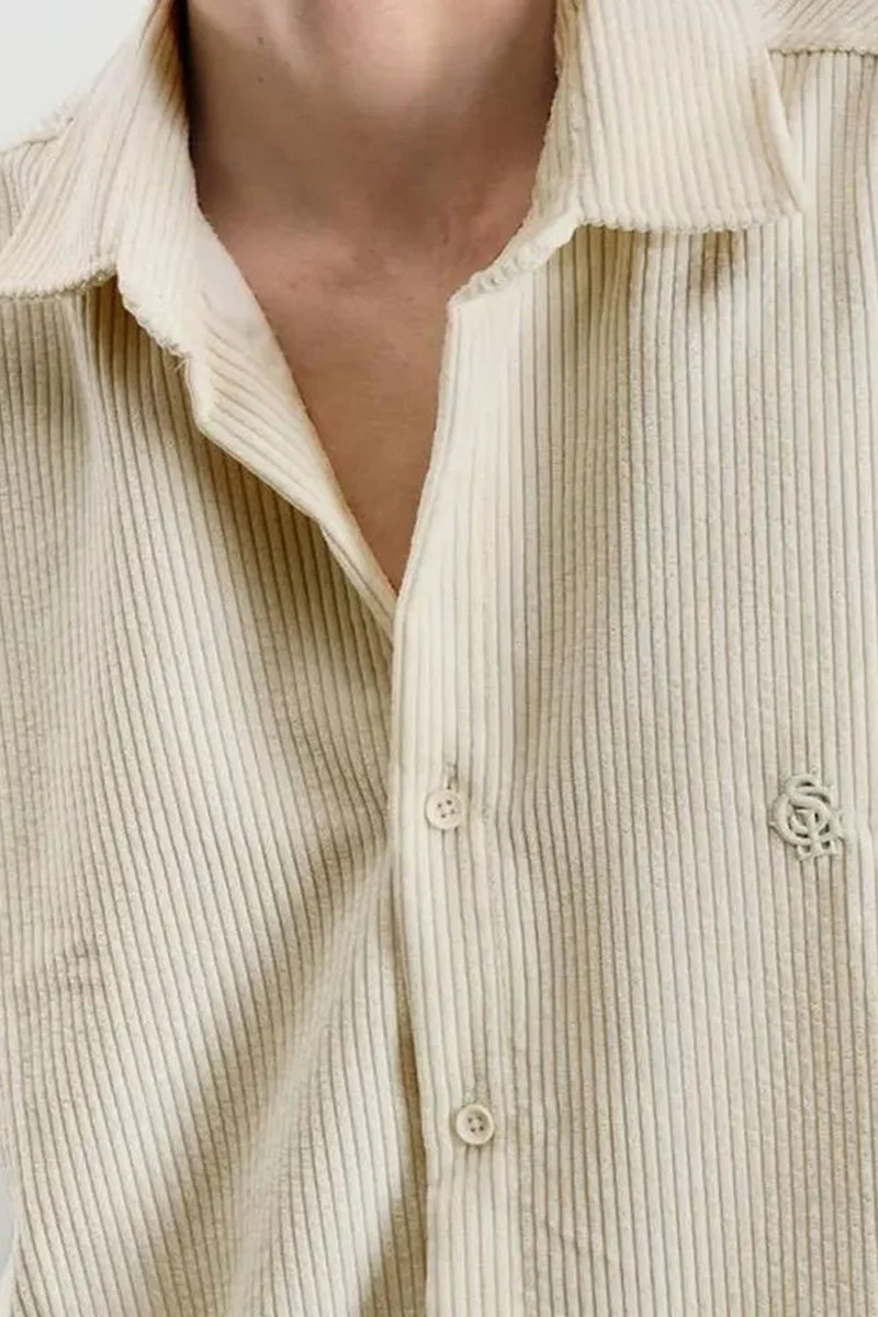 Giesto Beige Natural GIESTO Oversized Velvet Shirt for Men | Best Price UAE