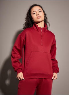 SASSAFRAS Regular Fit Half Zip Placket Fleece Sweatshirt by Styli  - Image 1