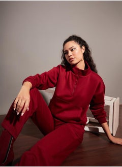 SASSAFRAS Regular Fit Half Zip Placket Fleece Sweatshirt by Styli  - Image 2