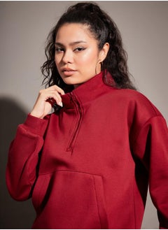 SASSAFRAS Regular Fit Half Zip Placket Fleece Sweatshirt by Styli  - Image 4