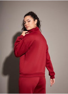 SASSAFRAS Regular Fit Half Zip Placket Fleece Sweatshirt by Styli  - Image 5