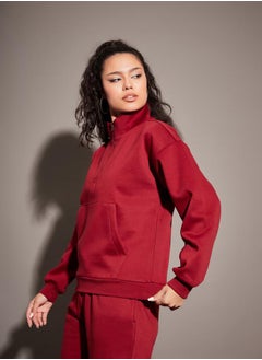 SASSAFRAS Regular Fit Half Zip Placket Fleece Sweatshirt by Styli  - Image 3