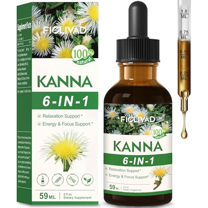 FIOLIVAD قطرات سائل مستخلص كانا، صبغة كانا لدعم الاسترخاء، دعم الطاقة والتركيز، مكملات عشبية طبيعية مع بلسم الليمون، ريحان مقدس، أشواغاندا. 2 أونصة - Image 1