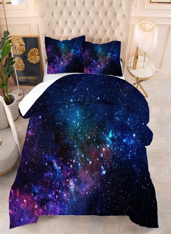 kxry Blue Purple 3D Galaxy Comforter Set Twin Size Outer Space Starry Sky Universe Bedding Sets for Girls Teens Kids 1 Comforter + 1 Pillow Case - Image 2