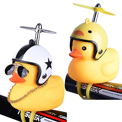 Omeet 2 Pack - Lovely Yellow Duck Bike Bell, Kids Bike Horn, Rubber Yellow Duck Bicycle Accessories with LED Light and Propeller - for Kids Toddler Children Adults Sport Outdoor - Image 1