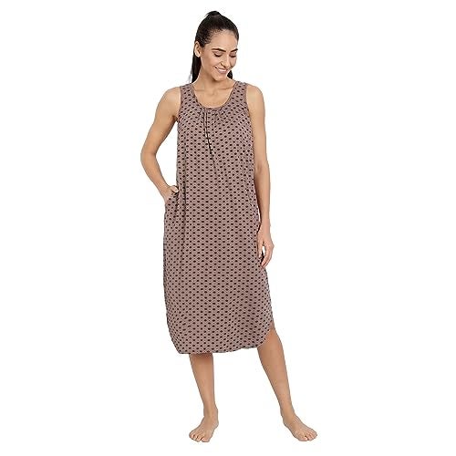 BLAZON Women's Cotton Hosiery Maxi Night Wear with Pockets (13010_BLZ_Allium_BGY_01_4XL_Brownish Grey_4XL) - Image 1