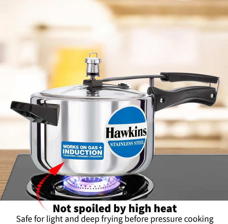 Hawkins 4 Litre Pressure Cooker, Stainless Steel Inner Lid Cooker, Induction Cooker, Silver - Image 4