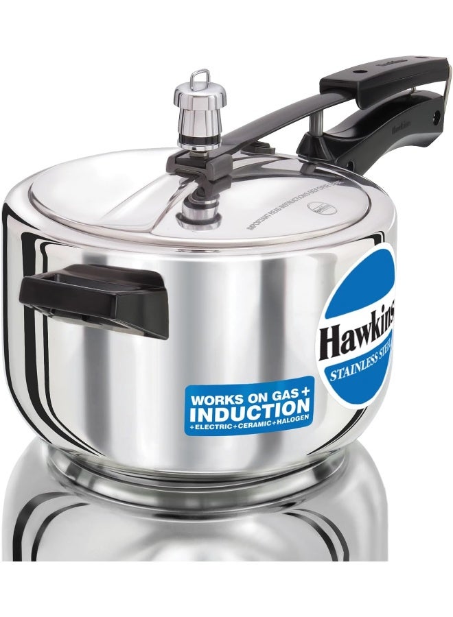 Hawkins 4 Litre Pressure Cooker, Stainless Steel Inner Lid Cooker, Induction Cooker, Silver - Image 1