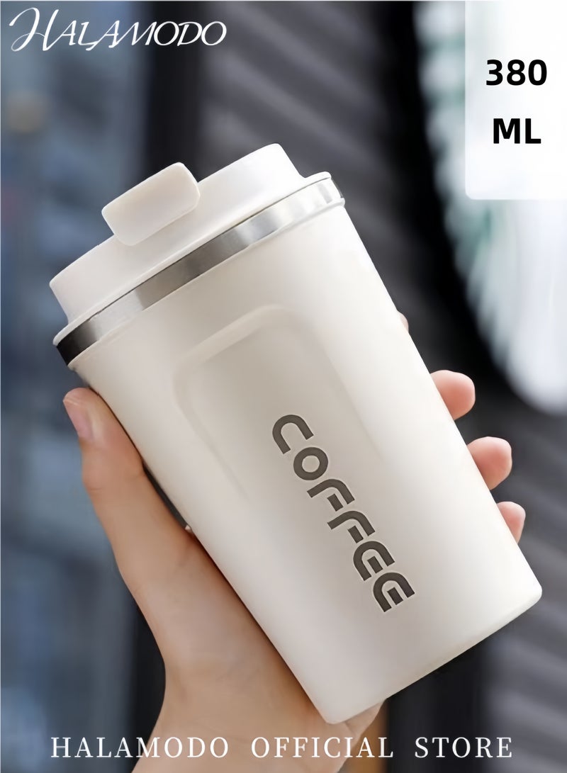 هالامودو كوب من الفولاذ المقاوم للصدأ بسعة 12 أونصة معزول بالفراغ للسفر كوب حافظ للحرارة مع غطاء من الفولاذ المقاوم للصدأ كوب قهوة قابل لإعادة الاستخدام للحفاظ على القهوة الساخنة والقهوة الباردة والشاي والبيرة - Image 2