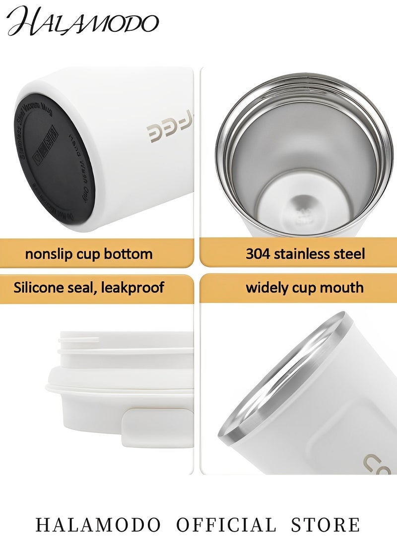 هالامودو كوب من الفولاذ المقاوم للصدأ بسعة 12 أونصة معزول بالفراغ للسفر كوب حافظ للحرارة مع غطاء من الفولاذ المقاوم للصدأ كوب قهوة قابل لإعادة الاستخدام للحفاظ على القهوة الساخنة والقهوة الباردة والشاي والبيرة - Image 3