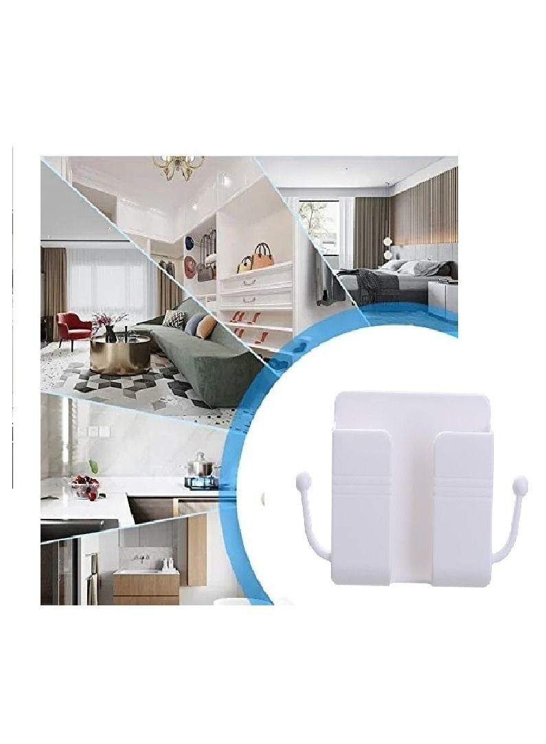 Wall Mounted Storage Box, Pink Remote Control Storage Box, Wall Mounted Remote Control Storage Box with 2 Hooks for Remote Control, Cell Phone, Headphones White - Image 1