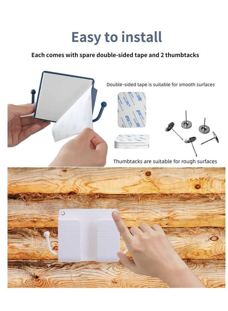 Wall Mounted Storage Box, Pink Remote Control Storage Box, Wall Mounted Remote Control Storage Box with 2 Hooks for Remote Control, Cell Phone, Headphones White - Image 4