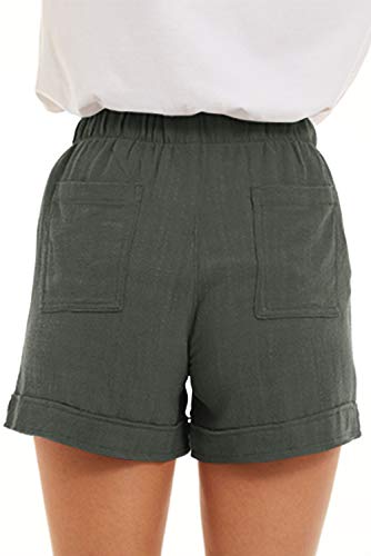 KINGFEN Women Shorts Comfy Drawstring Lounge Mid Length Elastic Waist Shorts for Summer Beach Casual Cotton Linen Pull On Short with Pockets Sage Green Medium - Image 4