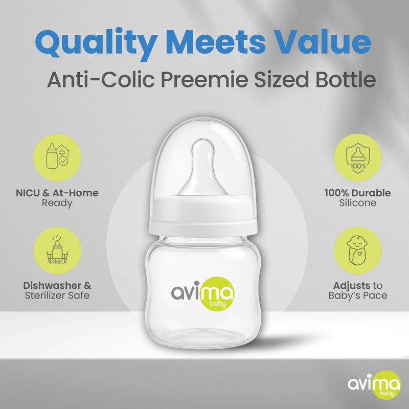 Avima Baby Anti-Colic Preemie Bottles 2oz â€“ 6 Pack, Standard Neck, BPA-Free, 100% Silicone Nipples with Flow Control â€“ Feeding Bottles for Newborns & Premature Babies - Image 4