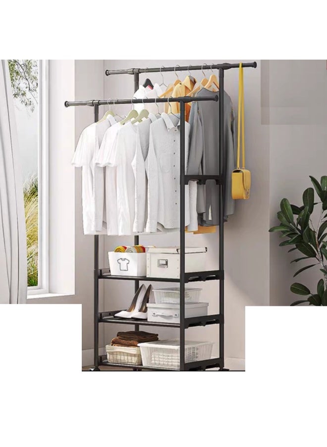 Decorhills Double Clothes Rack on Wheels with Laundry Basket – Heavy Duty Steel Coat Rack with Double Hanging Rods, Portable 360° Rolling Wardrobe Organizer for Bedroom, Closet, Laundry Room - Image 2