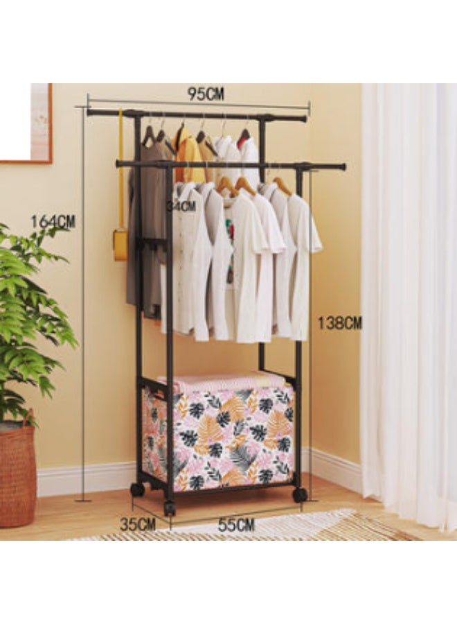 Decorhills Double Clothes Rack on Wheels with Laundry Basket – Heavy Duty Steel Coat Rack with Double Hanging Rods, Portable 360° Rolling Wardrobe Organizer for Bedroom, Closet, Laundry Room - Image 3