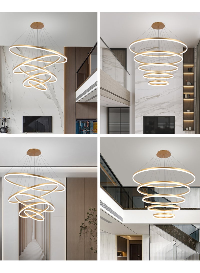 YATAI LIGHTING Villa Entrance Foyer Large Luxury Chandelier Light,Grand Dia 120cm 5 Ring Gold Modern High Ceiling Chandelier Living Room,Adjustable Color Temperature Acrylic Chandelier Lamp  - Image 2