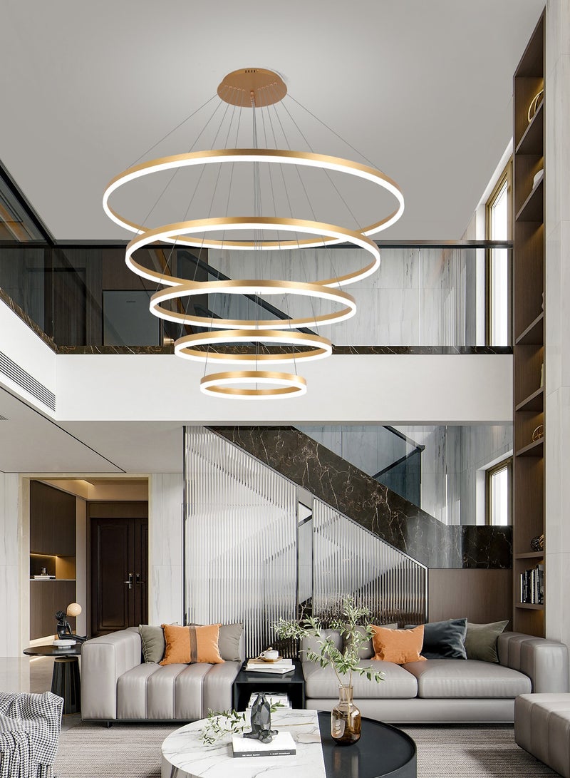 YATAI LIGHTING Villa Entrance Foyer Large Luxury Chandelier Light,Grand Dia 120cm 5 Ring Gold Modern High Ceiling Chandelier Living Room,Adjustable Color Temperature Acrylic Chandelier Lamp  - Image 3