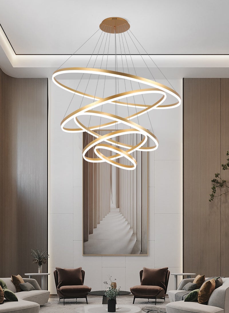 YATAI LIGHTING Villa Entrance Foyer Large Luxury Chandelier Light,Grand Dia 120cm 5 Ring Gold Modern High Ceiling Chandelier Living Room,Adjustable Color Temperature Acrylic Chandelier Lamp  - Image 4