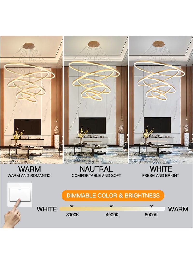 Villa Entrance Foyer Large Luxury Chandelier Light,Grand Dia 120cm 5 Ring Gold Modern High Ceiling Chandelier Living Room,Adjustable Color Temperature Acrylic Chandelier Lamp - pzsku/Z43E0D47CC122D643AF4FZ/45/_/1703320943/ddbebc93-fcb7-40b0-9b35-878b05cb7cad