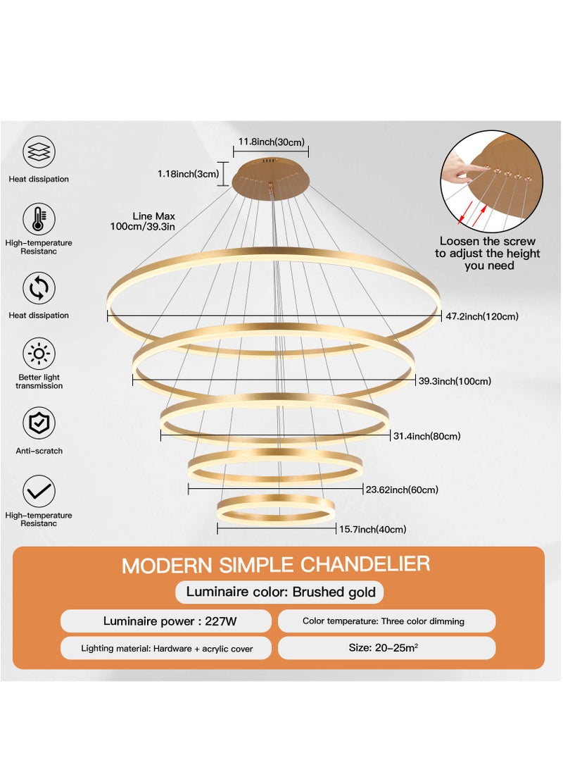 Villa Entrance Foyer Large Luxury Chandelier Light,Grand Dia 120cm 5 Ring Gold Modern High Ceiling Chandelier Living Room,Adjustable Color Temperature Acrylic Chandelier Lamp - pzsku/Z43E0D47CC122D643AF4FZ/45/_/1703320964/a91af94f-93f3-4adc-a406-9e3dd000bc24