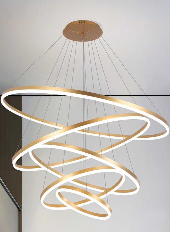 YATAI LIGHTING Villa Entrance Foyer Large Luxury Chandelier Light,Grand Dia 120cm 5 Ring Gold Modern High Ceiling Chandelier Living Room,Adjustable Color Temperature Acrylic Chandelier Lamp  - Image 1