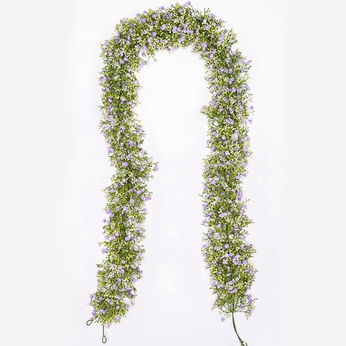 Uqueeten Artificial Baby Breath Flower Vines Babys Breath Artificial Flowers Real Touch Faux Gypsophila Hanging Fake Babys Breath Garlands for Wedding and Baby Shower Decor 2Pcs 58ftPurple - Image 1