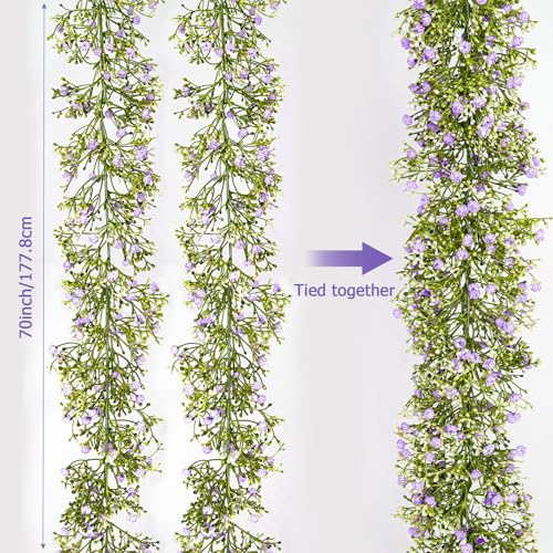 Uqueeten Artificial Baby Breath Flower Vines Babys Breath Artificial Flowers Real Touch Faux Gypsophila Hanging Fake Babys Breath Garlands for Wedding and Baby Shower Decor 2Pcs 58ftPurple - Image 3