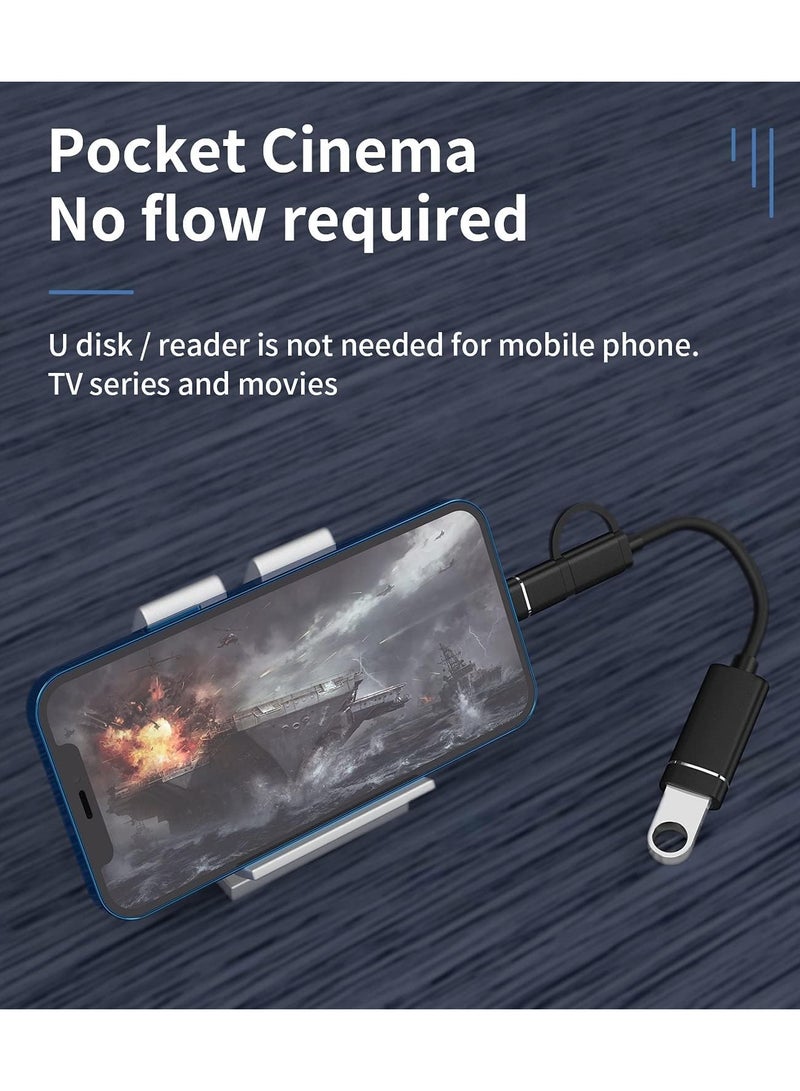 Barakah محول كابل OTG، موصل USB A أنثوي إلى USB C ذكر فلاش درايف، محول OTG USB 2 في 1، كابل دونجل USB C نوع 3.0 لمدخل الكاميرا لهواتف سامسونج جوجل بيكسل آيفون آيباد ماك بوك أوبو موتورولا - Image 4