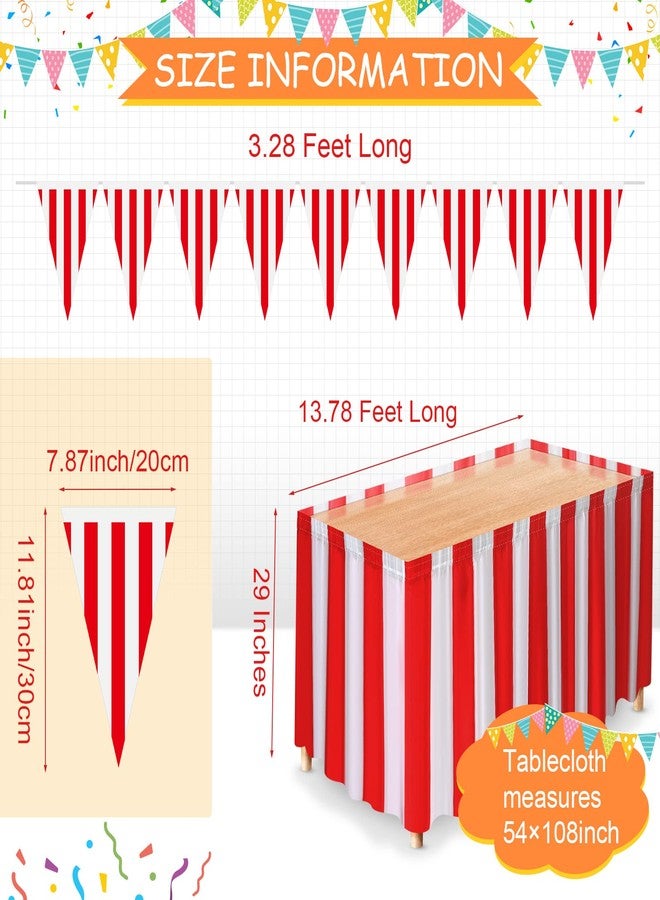 تيجيمي 20 قطعة من ديكورات حفلات الكرنفال، تنانير طاولات الكرنفال، مفارش طاولات بطابع السيرك، لافتات رايات مخططة باللونين الأحمر والأبيض، لافتات السيرك، ديكورات - Image 2