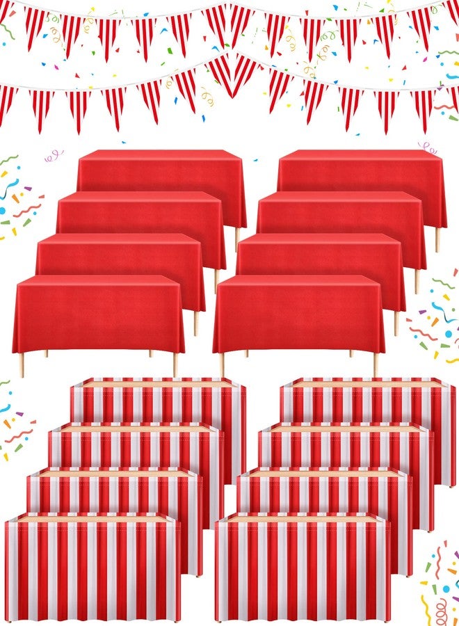 تيجيمي 20 قطعة من ديكورات حفلات الكرنفال، تنانير طاولات الكرنفال، مفارش طاولات بطابع السيرك، لافتات رايات مخططة باللونين الأحمر والأبيض، لافتات السيرك، ديكورات - Image 1