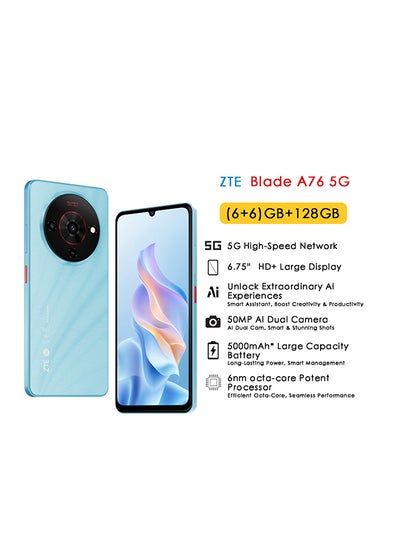 ZTE Blade A76 Dual SIM Glacial Blue 12GB RAM 128GB 5G with Charger