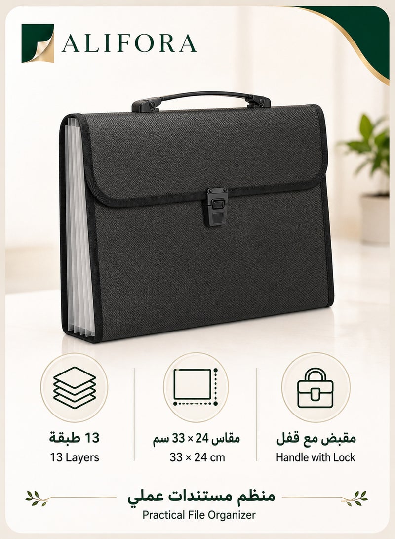ALIFORA A4 Expanding File Folder with Handle, 13-Pocket Accordion Document Organizer with Secure Buckle Closure, 33 × 24 cm Large Capacity Portable File Storage Bag for Office, School, Home, Bills, Receipts & Documents, Black - Image 4