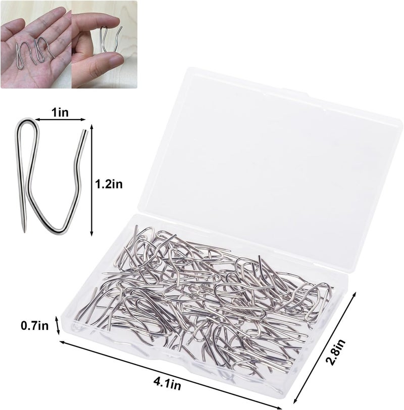 Nydotd 58 Pcs Metal Curtain Hooks, Silver Rustproof Stainless Steel Plated Nickel Hooks Heavy-Duty Offset Pin-On Drapery Hooks for Window Curtain, Door Curtain and Shower Curtain(1.2" x 1") - Image 2