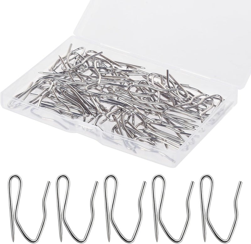 Nydotd 58 Pcs Metal Curtain Hooks, Silver Rustproof Stainless Steel Plated Nickel Hooks Heavy-Duty Offset Pin-On Drapery Hooks for Window Curtain, Door Curtain and Shower Curtain(1.2" x 1") - Image 1