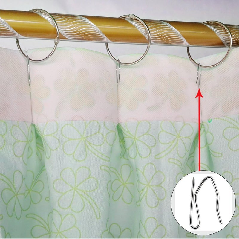 Nydotd 58 Pcs Metal Curtain Hooks, Silver Rustproof Stainless Steel Plated Nickel Hooks Heavy-Duty Offset Pin-On Drapery Hooks for Window Curtain, Door Curtain and Shower Curtain(1.2" x 1") - Image 3