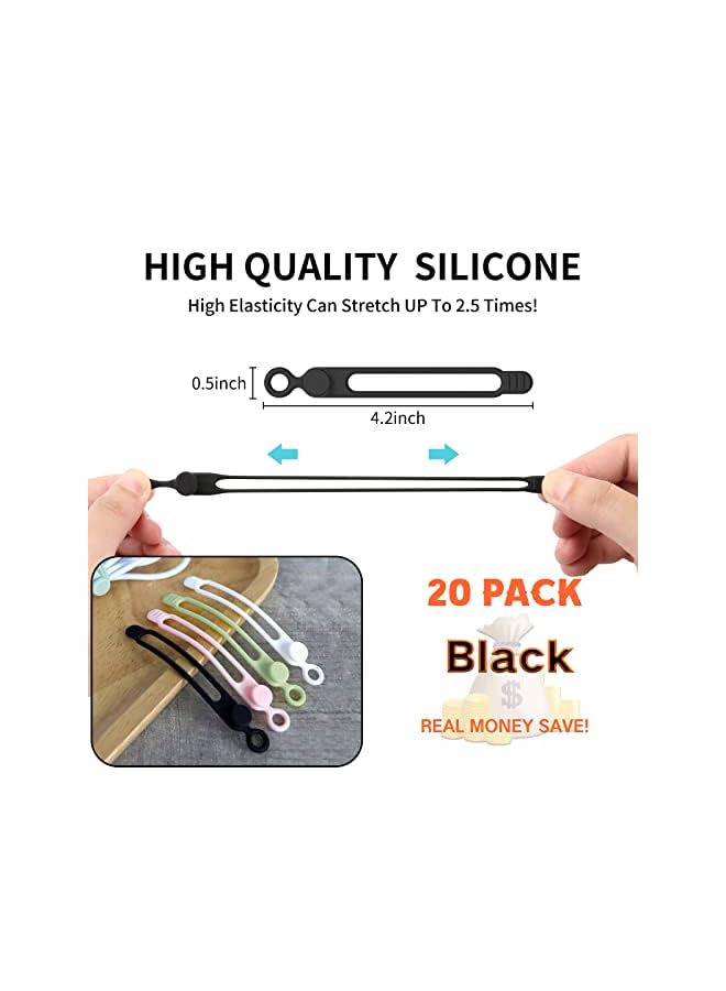 UMUST Silicone Cable Ties, Reusable Cable Management Organizer,Cable Straps,Cord Ties,Multipurpose Elastic Cord Organizer for Bundling and Fastening Cable Cords Wires(black) - Image 2